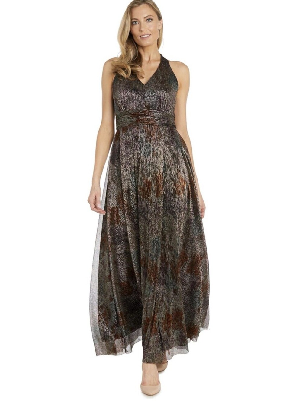 R&M Richards Women's Gilded Elegance Gown Size 14 Metallic Bronze